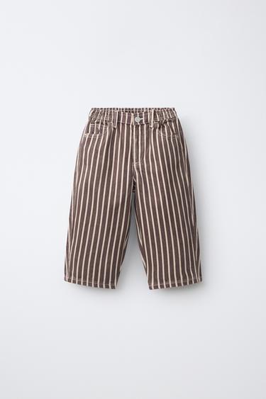 STRIPED BAGGY JEANS - Brown by Zara