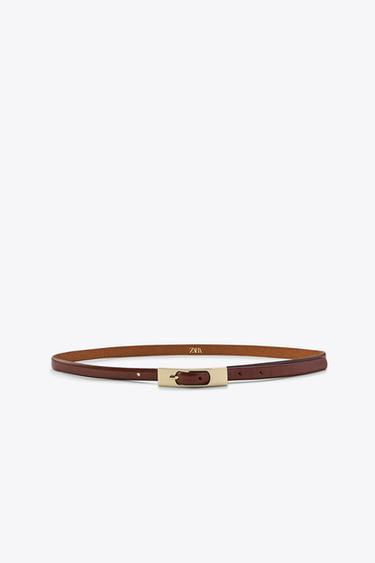 Zara THIN BELT WITH RECTANGULAR BUCKLE - Brown