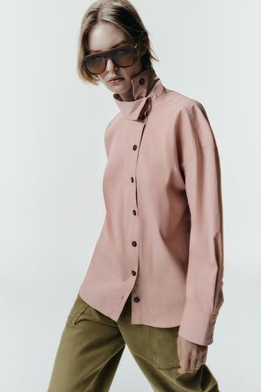 CAMISA CRUZADA BOTONES - Rosa palo de Zara