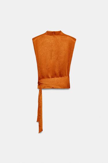 SATIN TOP WITH BOW - Burnt orange by Zara - Image 8
