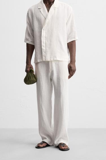 RELAXED FIT 100% LINEN TROUSERS - White by Zara