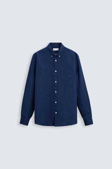CAMISA LINO - ALGODÓN - Azulón de Zara
