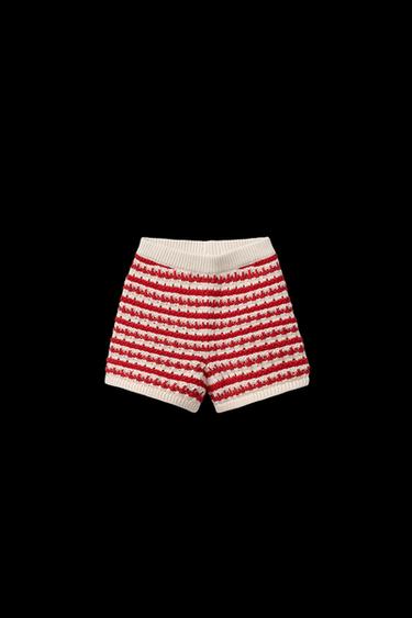 Zara STRIPED KNIT SHORTS - Red - Image 0
