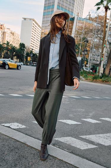 Zara CUFFED JOGGER PANTS - Khaki marl