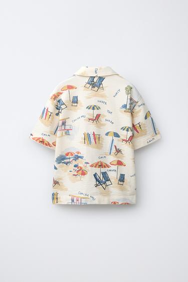 BEACH CHAIR PRINT BOWLING SHIRT - Ecru by Zara - Image 1