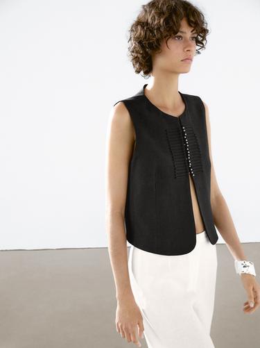 Chaleco abalorios mezcla lino - Negro de Zara