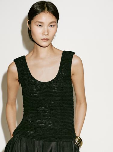 Top trenzado piel ante - Limited edition - Negro de Zara