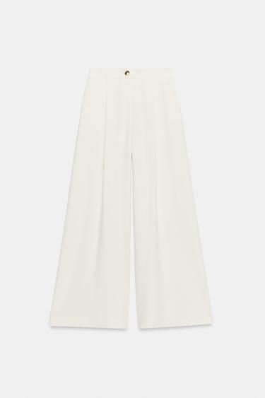 Zara GOLD BUTTON PALAZZO PANTS - Oyster-white