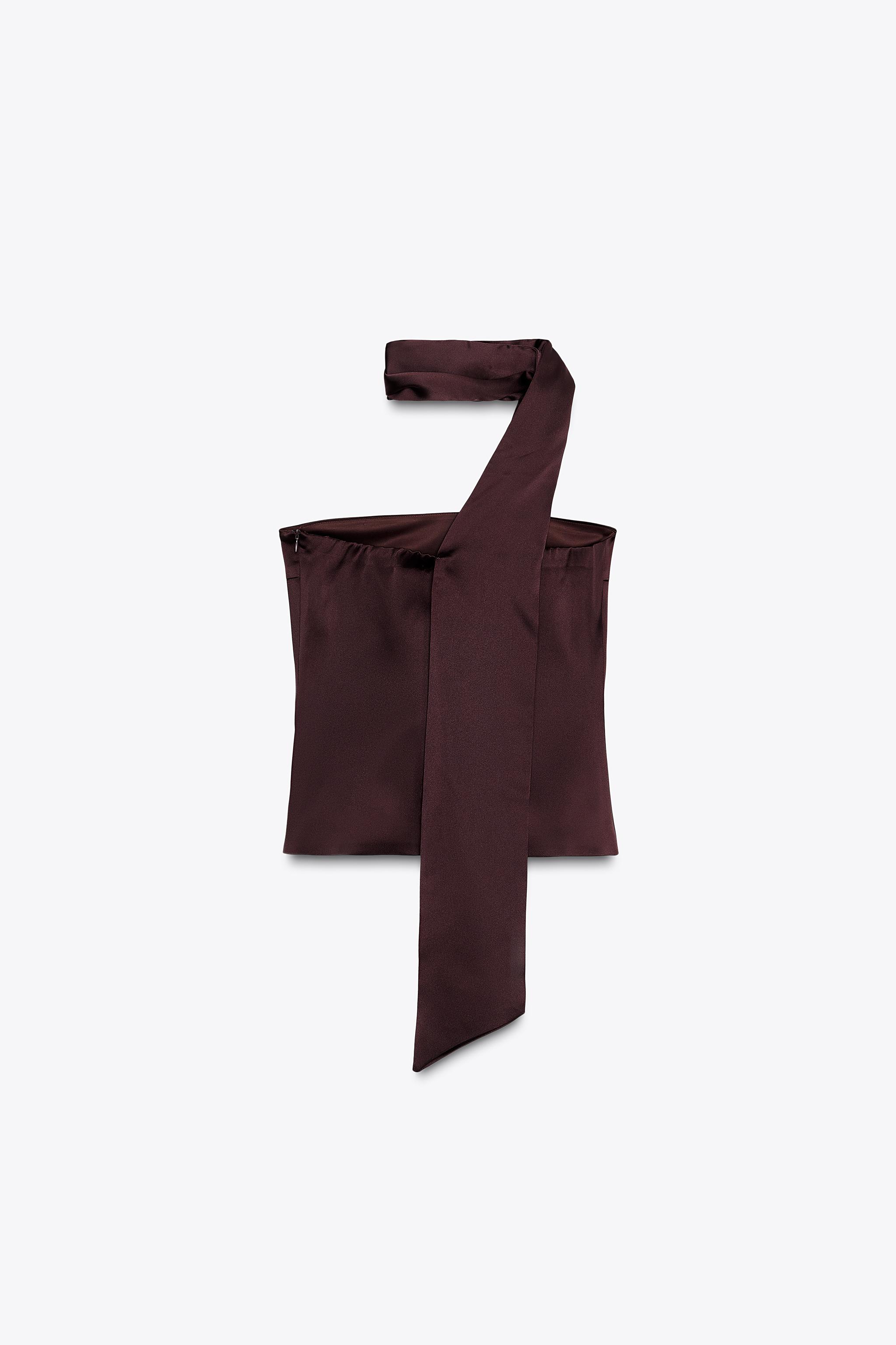 SATIN SCARF TOP Duck blue ZARA Australia