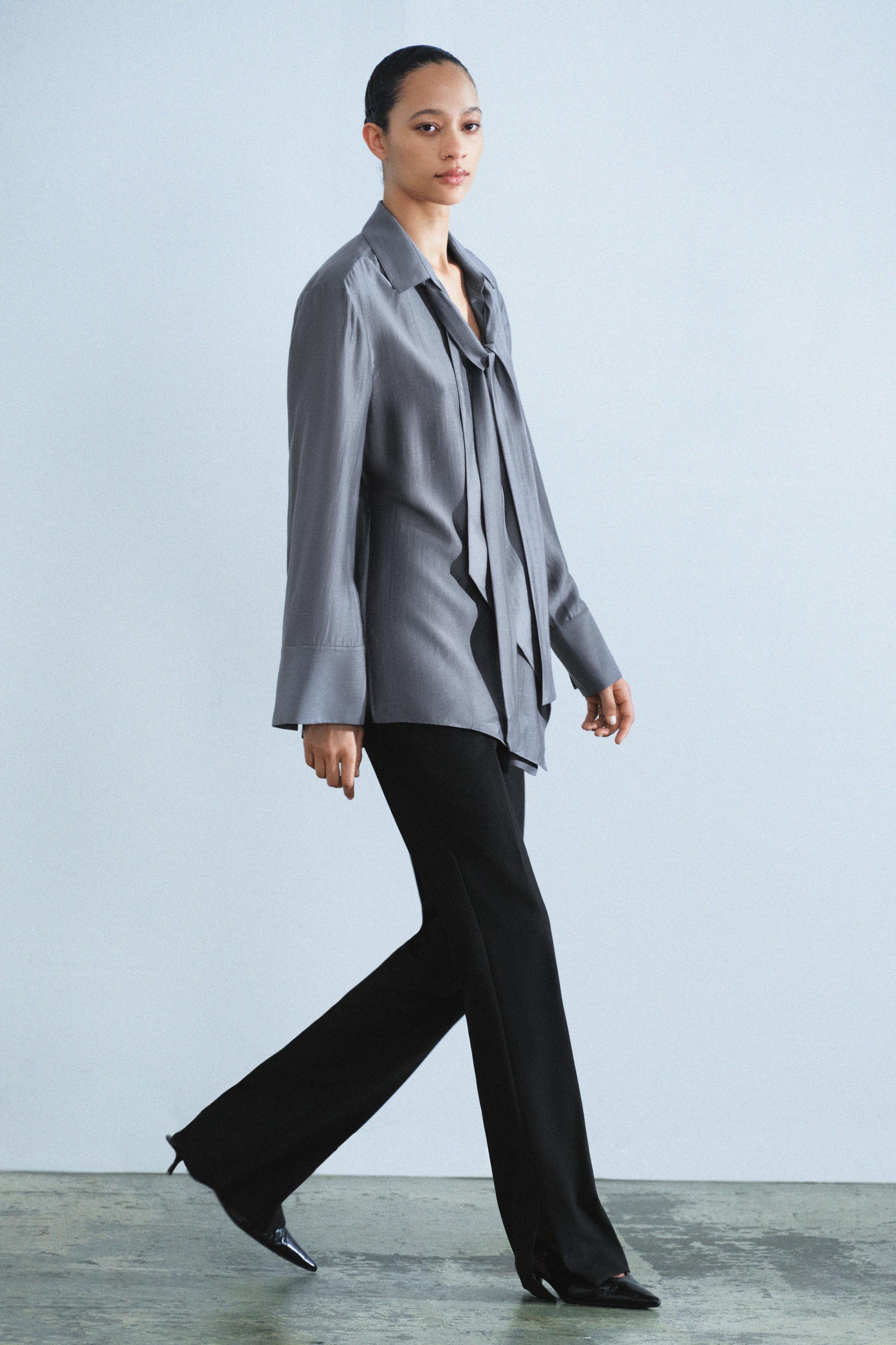 Zara ZW COLLECTION FİYONKLU DÖKÜMLÜ GÖMLEK görsel 6