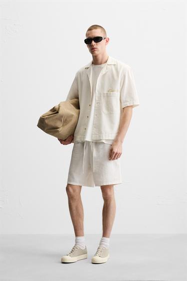 EMBROIDERED TEXTURED BERMUDA SHORTS - Ecru by Zara