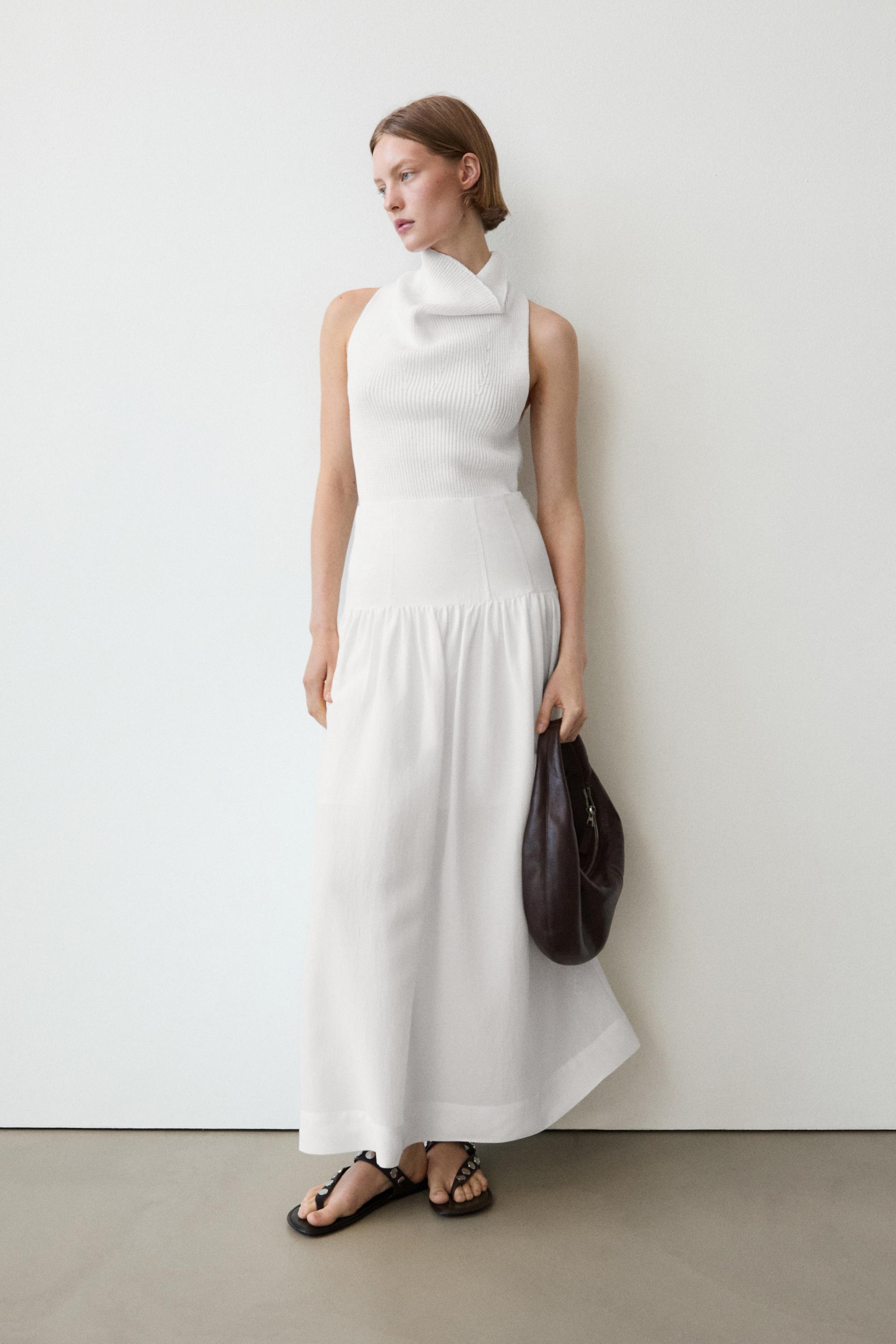 Midi skirt with yoke detail — White