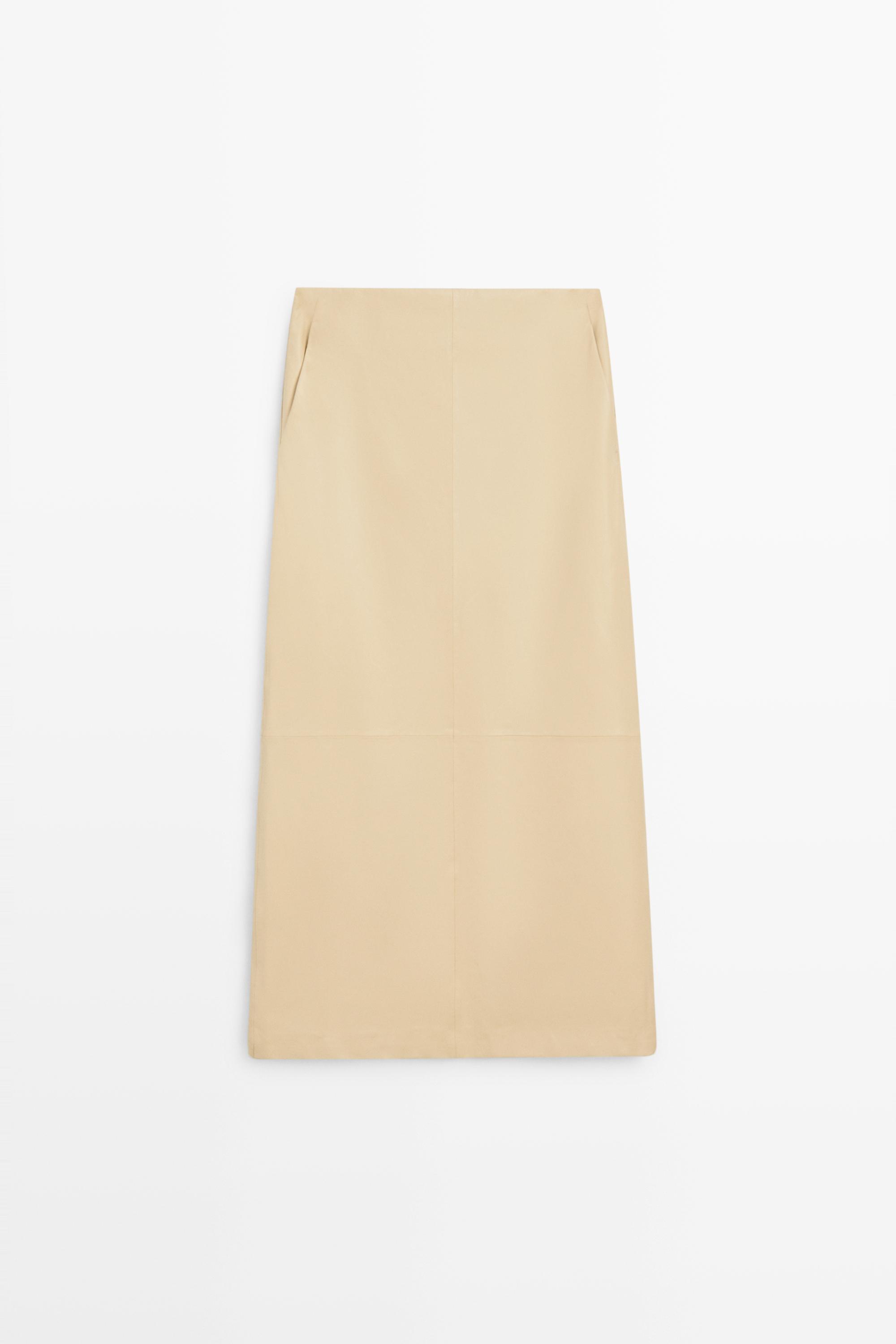 Nappa leather midi skirt — Biscuit