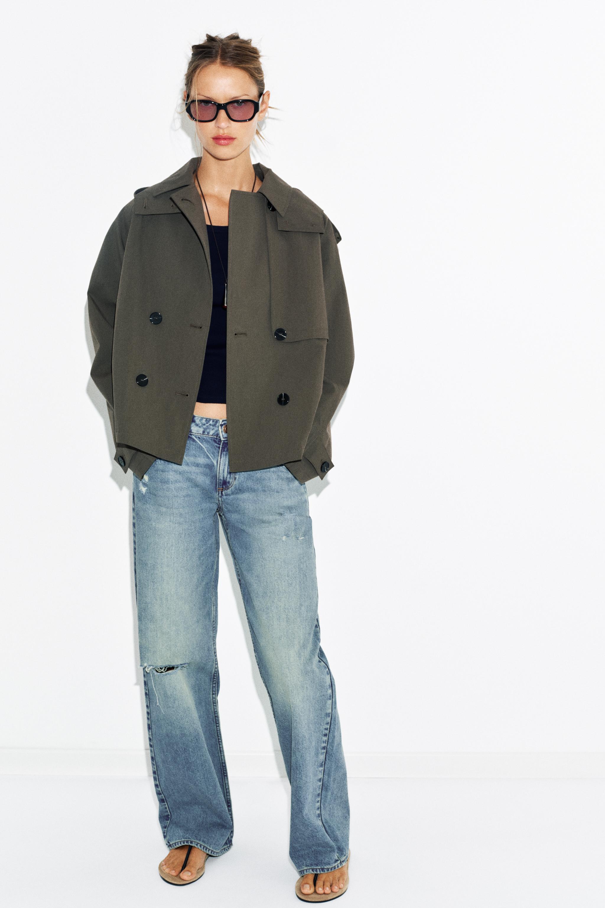 ショート丈フード付きトレンチコート - ダークカーキ | ZARA Japan / 日本