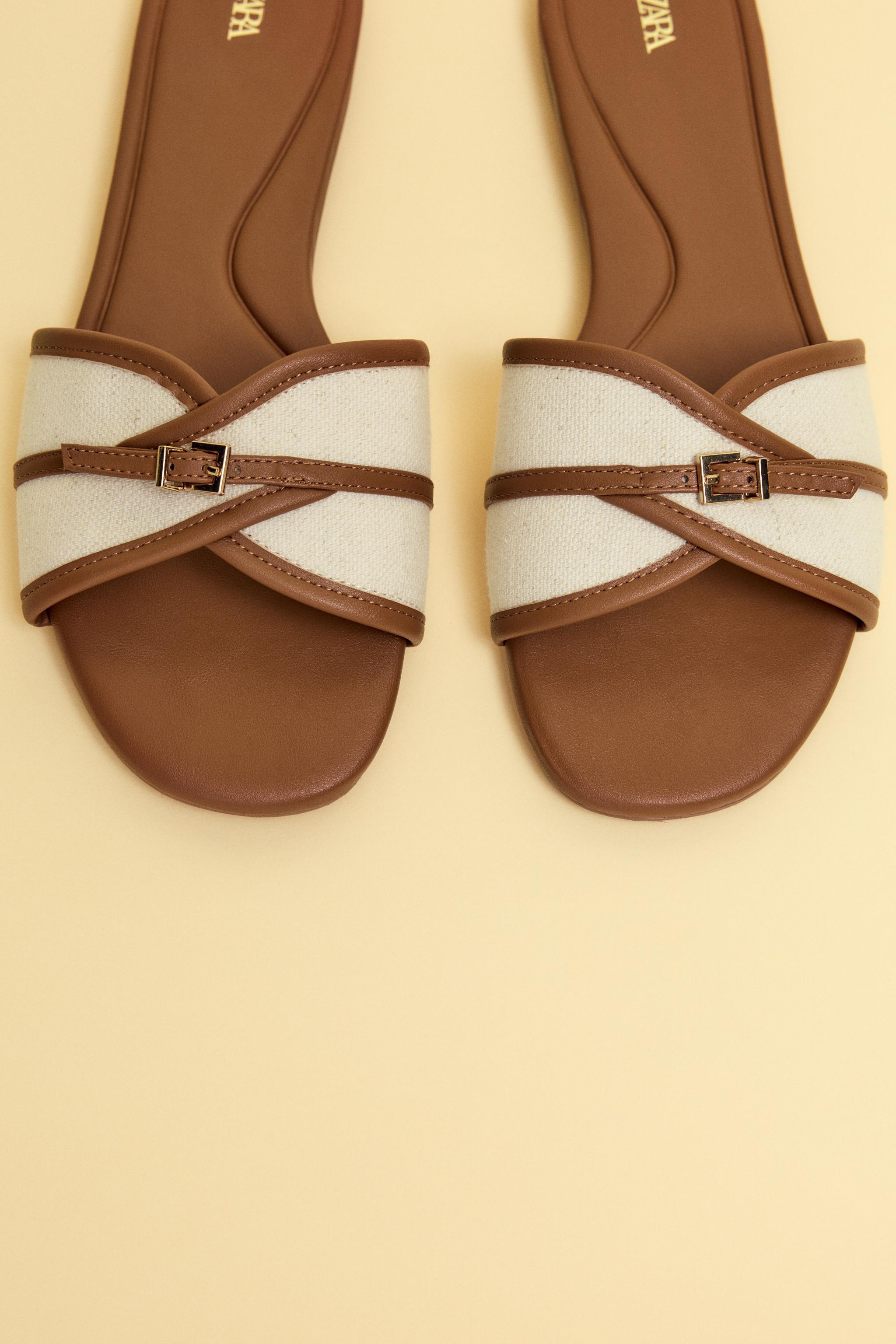 FLAT CANVAS SANDALS WITH BUCKLE Dark tan ZARA Turkey