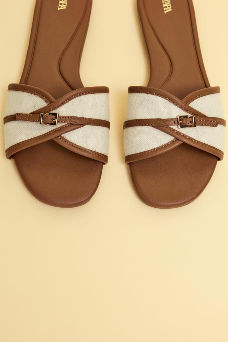 FLAT CANVAS SANDALS WITH BUCKLE Dark tan ZARA Turkey