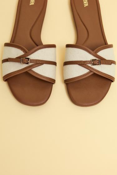 SANDALIA PLANA TEJIDO HEBILLA - Tostado oscuro de Zara - Imagen 0