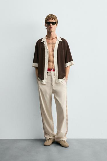 EMBROIDERED STRIPE TROUSERS - Ecru by Zara