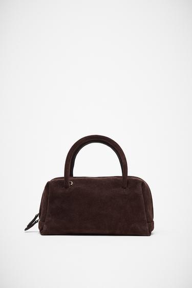 BOLSO PIEL SERRAJE BOWLING - Chocolate de Zara
