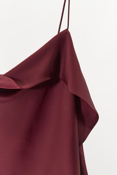 TOP SATINÉ ASYMÉTRIQUE À VOLANT - Grenat de Zara - Image 6