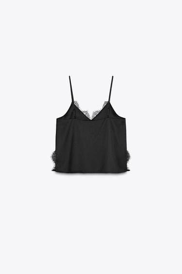 TOP SATINÉ DENTELLE - Noir de Zara - Image 7
