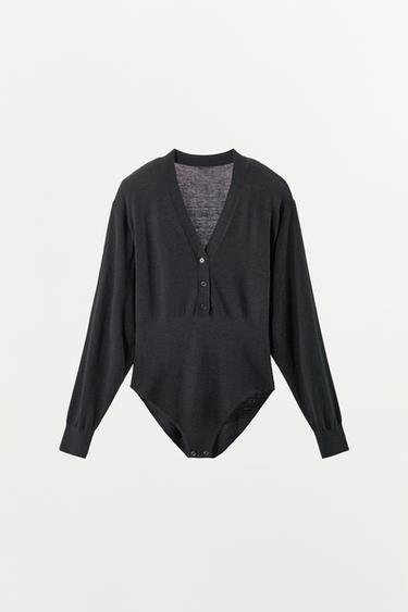 KNIT BODYSUIT WITH SHOULDER PADS - Caramel by Zara