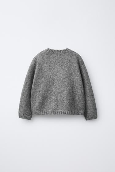 PULL EN MAILLE BRODÉ - Gris chiné de Zara - Image 1