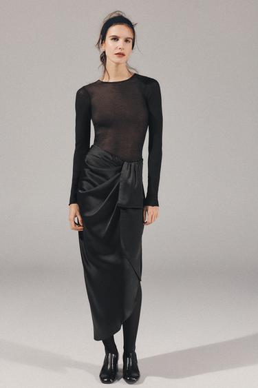 ASYMMETRIC SATIN MIDI SKIRT - Black by Zara