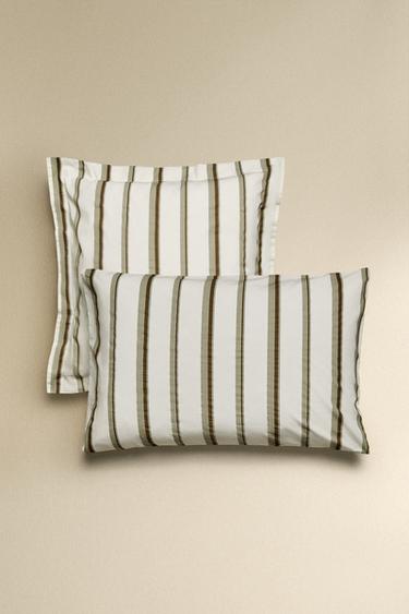 STRIPED PERCALE PILLOWCASE (300 THREAD COUNT) - Oyster-white by Zara