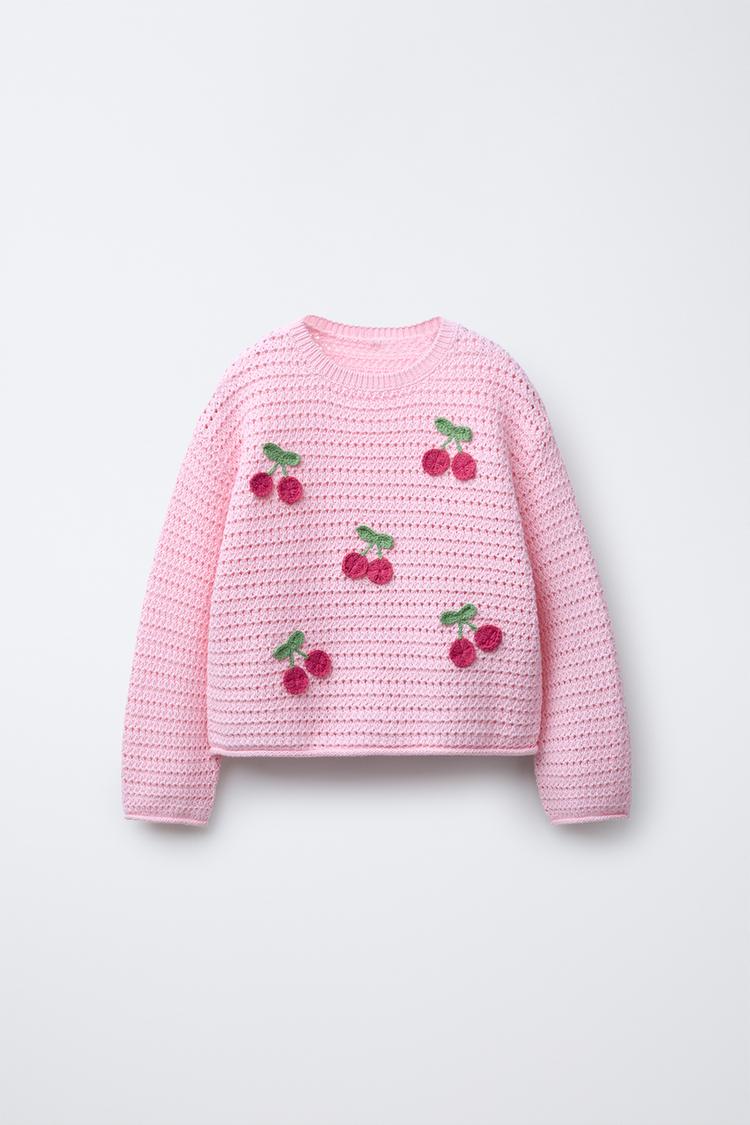 CHERRY KNIT SWEATER Pink ZARA United Kingdom