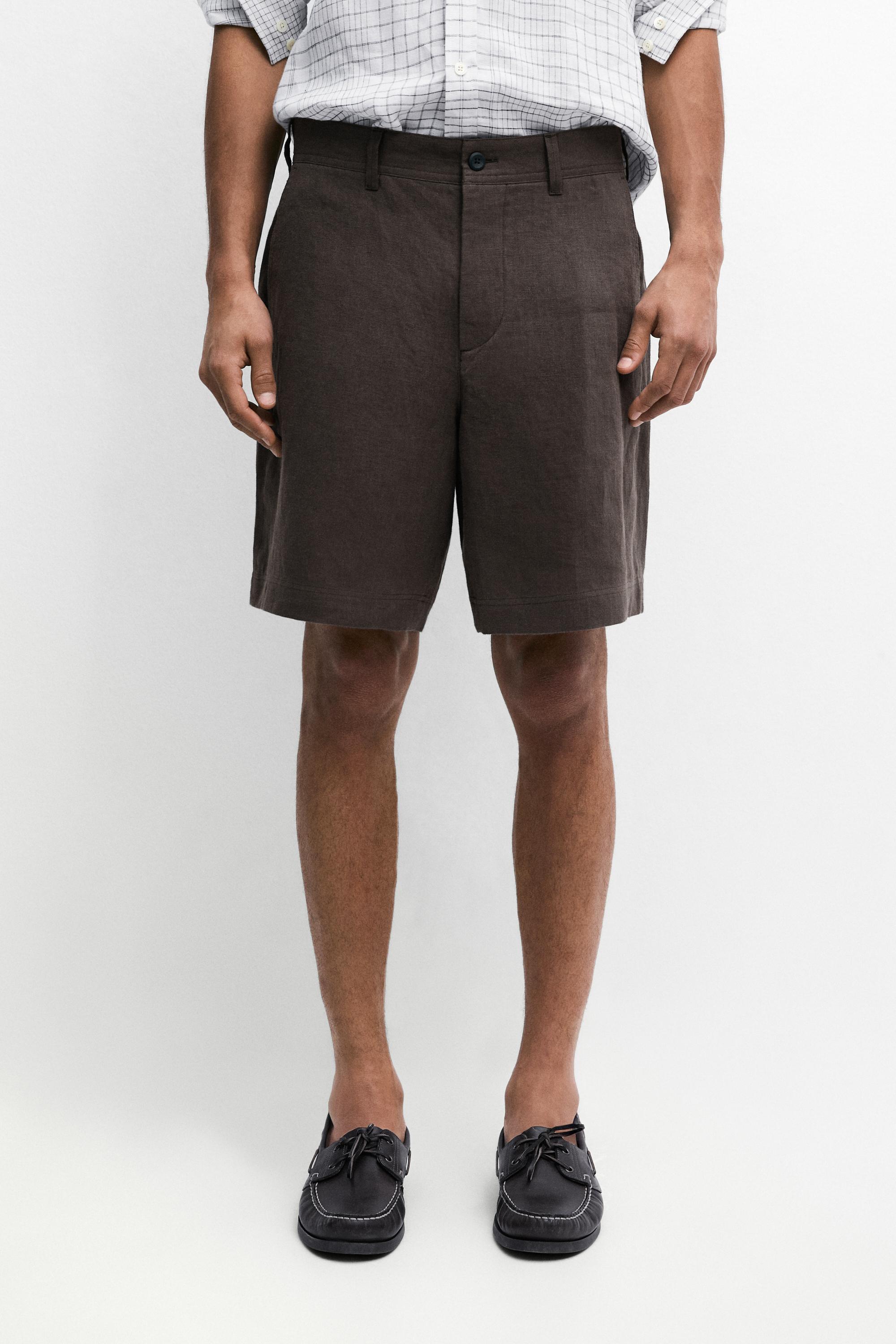 100% linen short Bermuda shorts