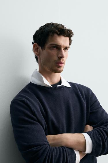 REGULAR FIT COTTON/LINEN JUMPER - Dark navy by Zara - Image 4