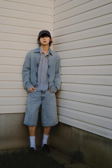 Zara 寬鬆版型牛仔百慕達短褲 - 淡藍色
