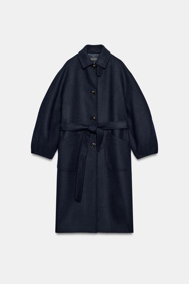 WOOL BLEND BELTED COAT - Navy blue by Zara - Image 0