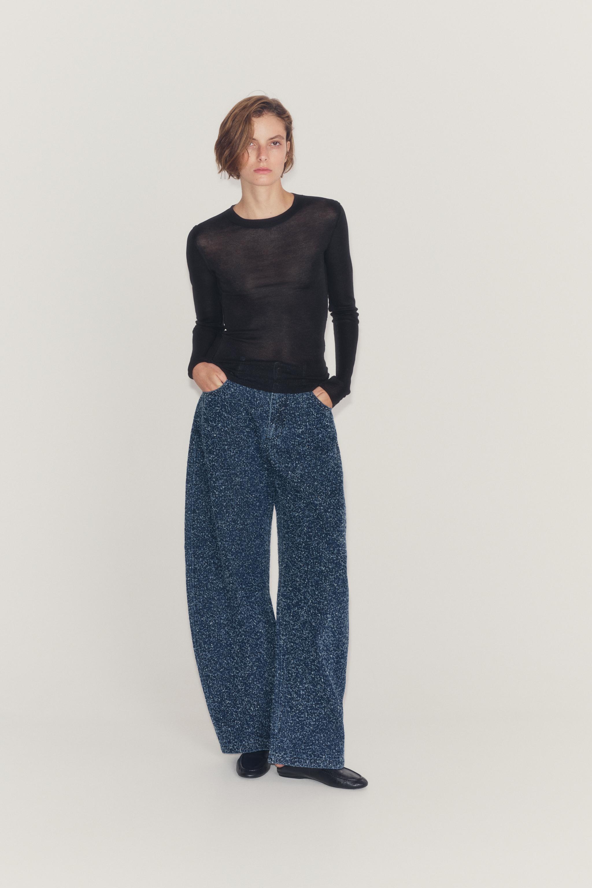 SEMI-SHEER KNIT TOP — Black