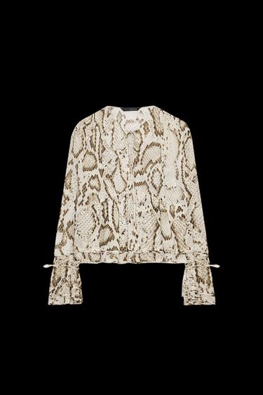 Zara ZW COLLECTION ANIMAL PRINT BLOUSE - Khaki - Image 0