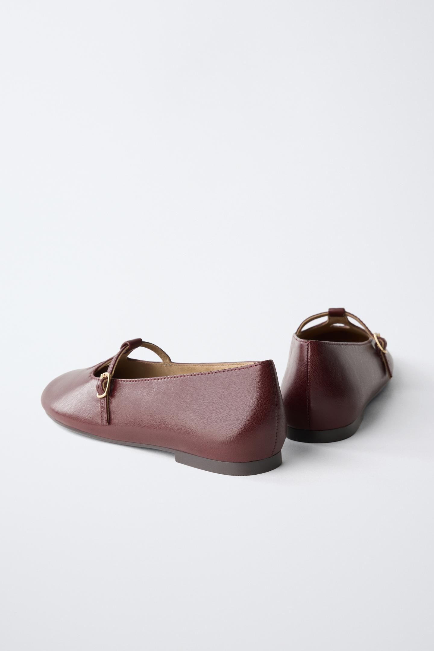 Детские балетки Zara Leather Buckle Ballet Flats, цвет: Коричневый — фото 5