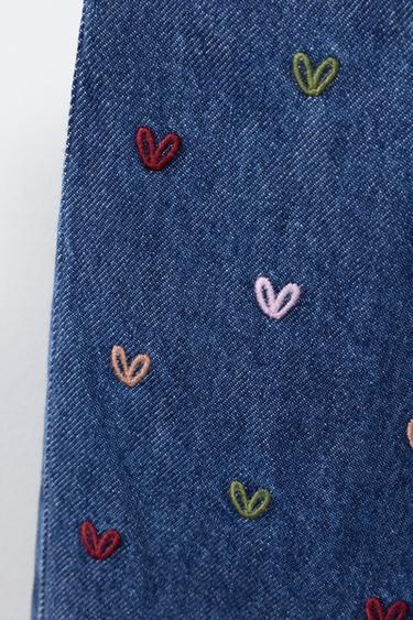 HEART-EMBROIDERED CULOTTES JEANS - Blue by Zara - Image 3