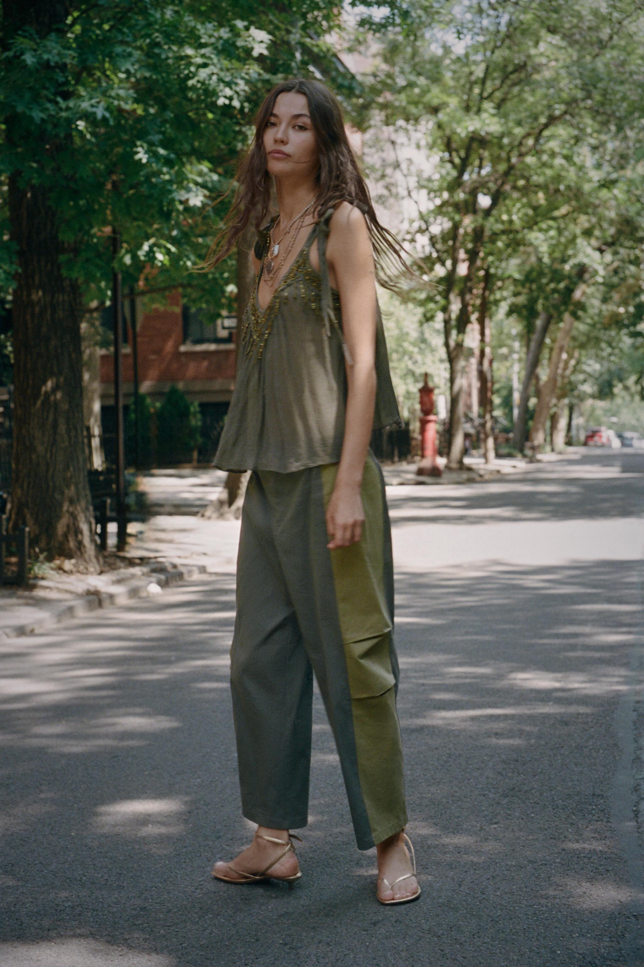 Женские брюки Zara COMBINED CROPPED TROUSERS — фото 6