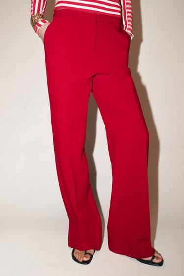 PANTALON DROIT TAILLE HAUTE - Rouge de Zara - Image 1
