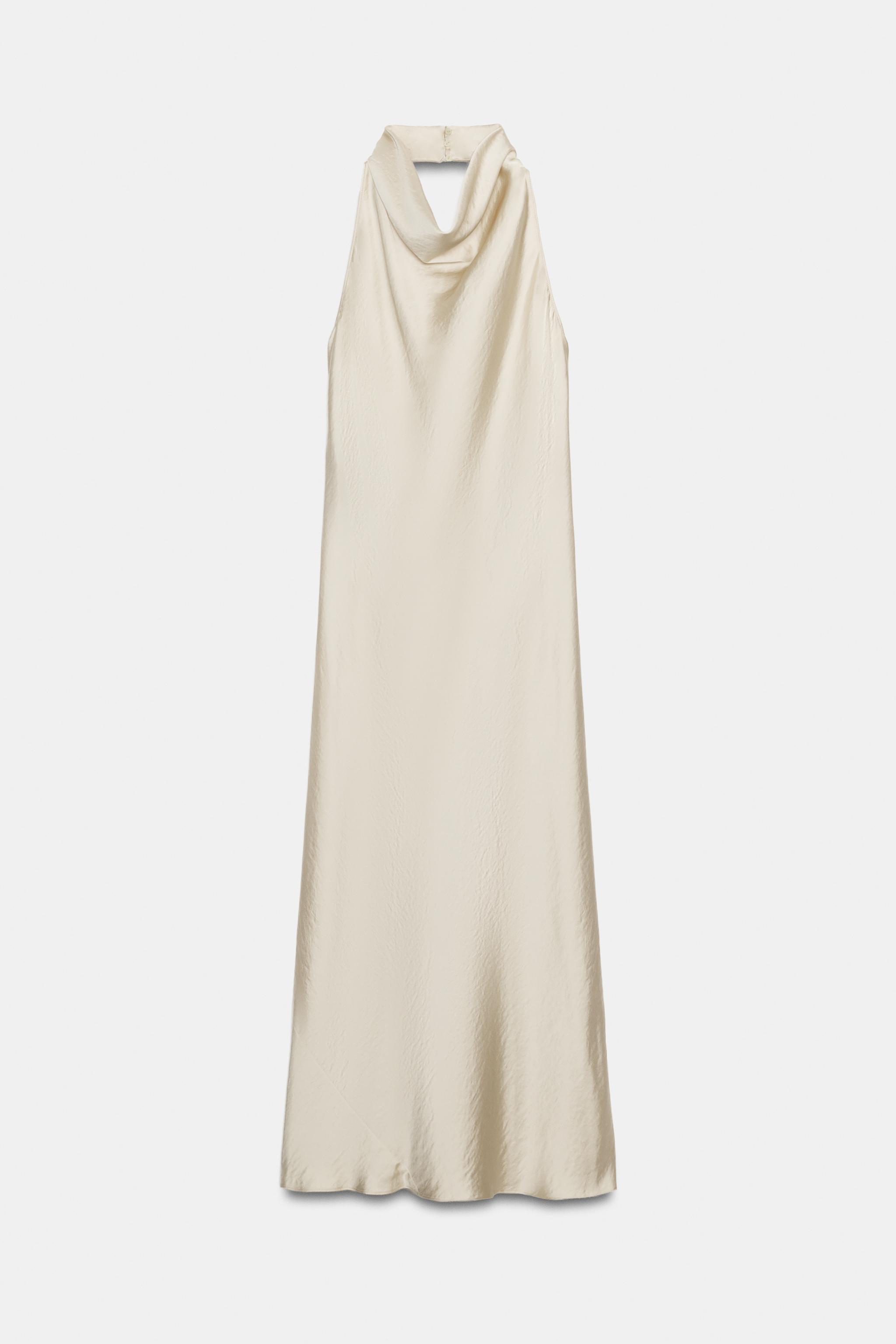 Zara ZW COLLECTION SATEN YÜZEYLİ HALTER MİDİ ELBİSE görsel 7