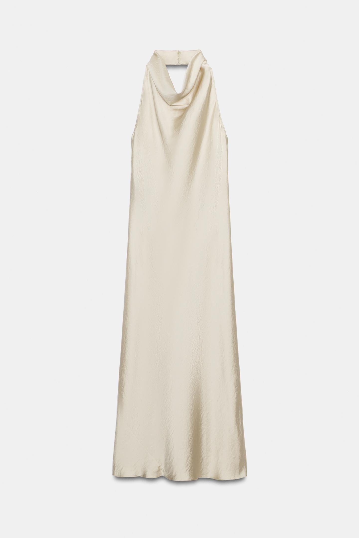Женское платье Zara ZW Collection Halter Satin MIDI, цвет: Экрю — фото 6