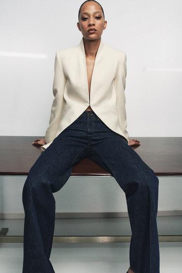 BLAZER طويل بدون طية صدر ZW COLLECTION - بيج فاتح الخاص بـ Zara