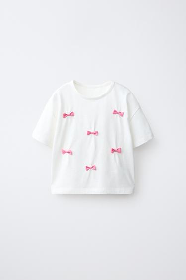 T-SHIRT MED SLØJFER - Hvid fra Zara