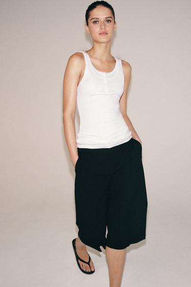 RIBBED BUTTON TOP - White by Zara