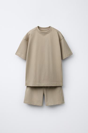 BASIC PLUSH T-SHIRT AND BERMUDA SHORTS SET - Sand by Zara