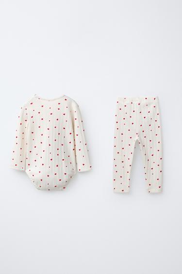 HEART PRINT BODYSUIT AND LEGGINGS SET - Ecru by Zara - Image 1