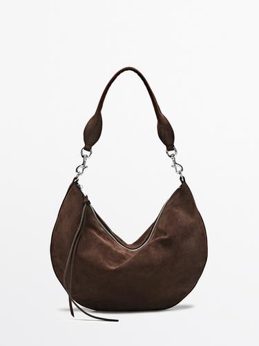 Zara Split leather half-moon bag - Mink - Image 0