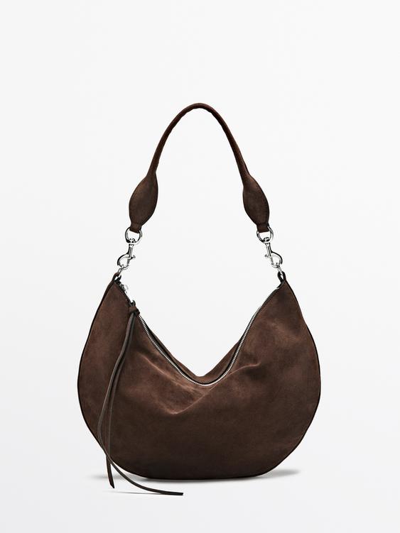 Split leather half-moon bag