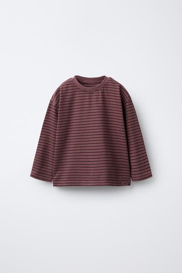 T-SHIRT RAYURES LOGO - Violet de Zara